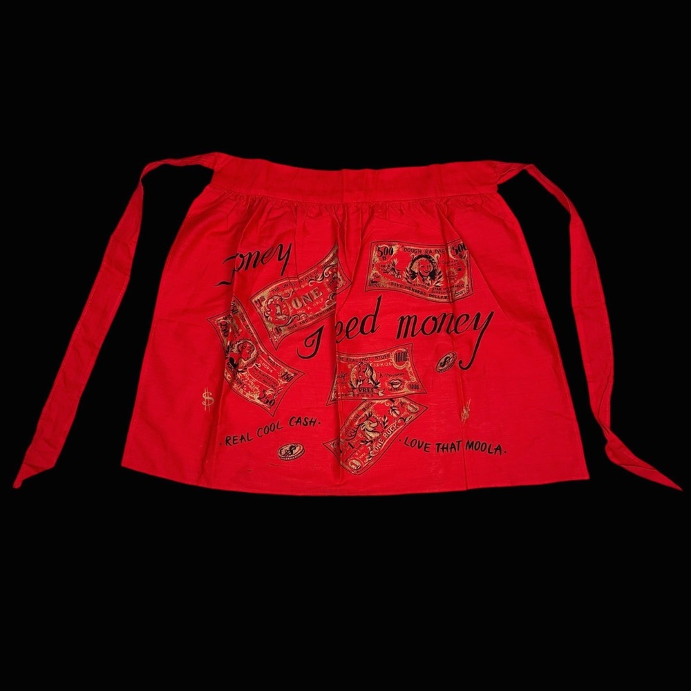 "Honey, I Need Money" Vintage Red Novelty Money Print Waist Apron